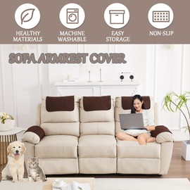 Sofa Armrest Cover, Headrest Cover for Recliner Chair Arm Cover, Armchair Slipcover with Pockets, Nonslip Quilted Furniture Protector for Pets Leather Sofa Couch (Coffee(Style B),2 Seater(4pcs))