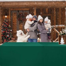 HolidayIdeas 2 Pack Fitted Table Clothes - 48 x 24 Inch - Green Rectangle Tablecloths for 4 Foot Folding Tables, Polyester Fabric Table Covers for Christmas, Craft Show, Trade Show, Business Party