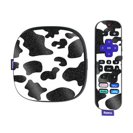MightySkins Glossy Glitter Skin Compatible with Roku Ultra HDR 4K Streaming Media Player (2020) - Cow Print | Protective, Durable High-Gloss Glitter Finish | Easy to Apply | Made in The USA