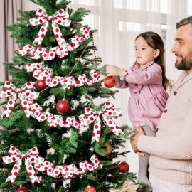 Fvviia 2 Rolls Christmas Glitter Dot Wired Edge Ribbons Green Red Dot Ribbons Polka Dot Printed Wired Edge Ribbons Burlap Decorative Ribbons for DIY Craft Bows