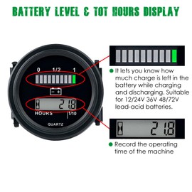 Yooreal 12/24V 36/48V 72V Golf Cart Battery Meter,Hour Meter&Battery Indicator Gauge Meter Lead-Acid Battery(Excluded Trojan),Charging Reminder,for Golf Cart Club Car RV Forklift Tractor ETC