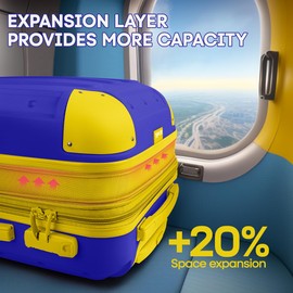 New York XPress 3 Pcs Luggage Sets,ABS Expandable Suitcases w/Spinner Wheels Travel Luggage for Man Women (20/24/28in) Blue Yellow