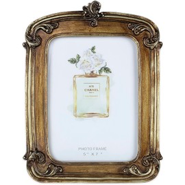 JOSON Vintage photo frame, gold antique photo frame for desktop photo display, wall mounted home decor antique jewelry (gold) (5x 7)