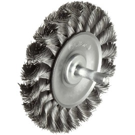 Weiler 17681 3-1/4" Stem-Mounted Knot Wire Wheel, .014" Steel Fill, 1/4" Stem, Made in the USA