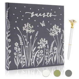 Gatyko Embroidered Wedding Guest Book—The Perfect Polaroid Guest Book for Wedding Receptions, Birthdays, Baby Showers, and Special Events with 3 DIY pens+1 Diamond Pen(Gray)