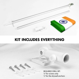 UD_Flag Pole 6FT Silver Tangle Free & India Indian Flag 3x5 Ft Combo Printed 150D Polyester By G128