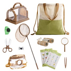 ROBOTIME Explorer Kit & Bug Catcher Kit for Kids, 12PCS Bug Catching Kit, Outdoor Bug Collection with Kids Binoculars, Butterfly Net, Insect Box, Magnifying Glass and Compass Watch for Toddlers 3-12