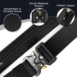 LEXICANMHS Tactical Money Belt with Zip Secret Compartment, Anti-Theft Protection, Money Hiding, Suitable for Travel, Business Trip, Jogging, for Men and Women, Metal Buckle, brown, Tactical Belt