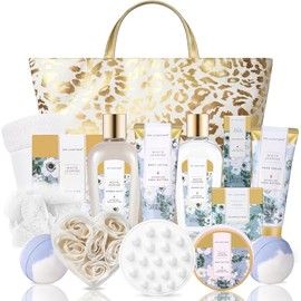Spa Luxetique Regalos para mujeres, 15 cestas de regalo de jazmín blanco para mujer, kit de spa relajante de lujo con bolsa de mano, regalos de cumpleaños para mamá, amiga, hermana, esposa, abuela