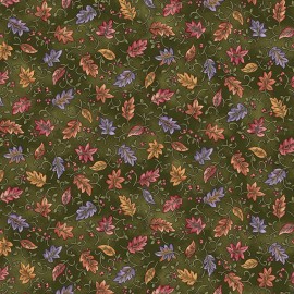 Benartex Autumn Breeze by Nancy Halvorsen 17150 40 Green Dancing Leaves Cotton