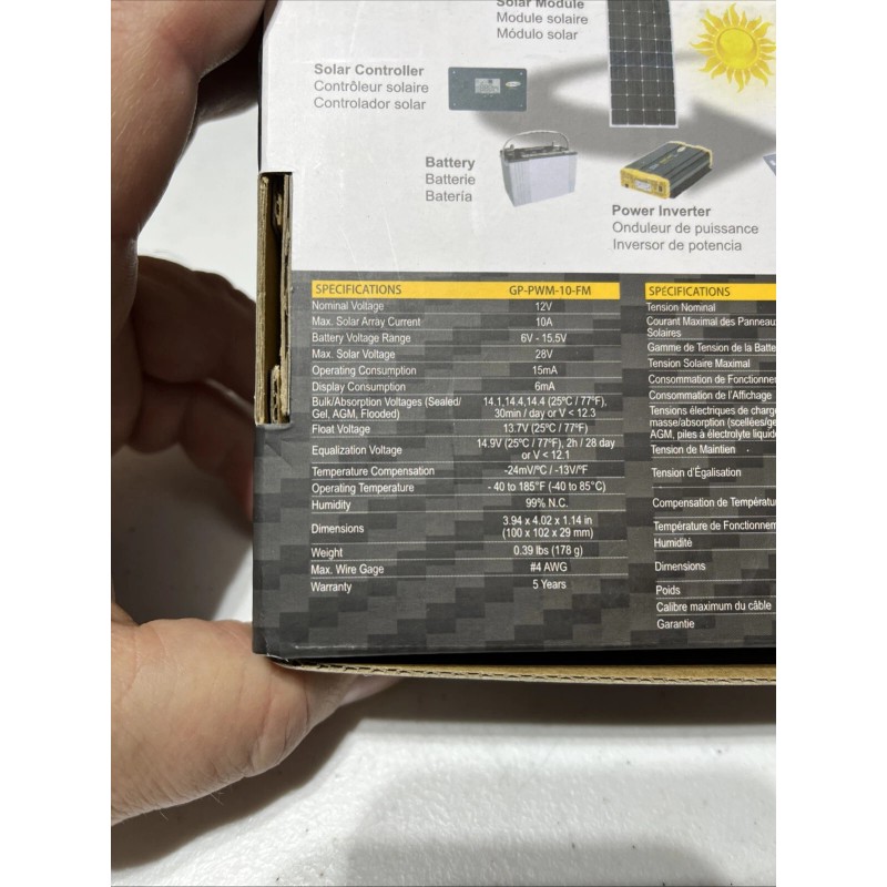 Go Power! 10 Amp PWM Solar Controller GP-PWM-10-FM for 12