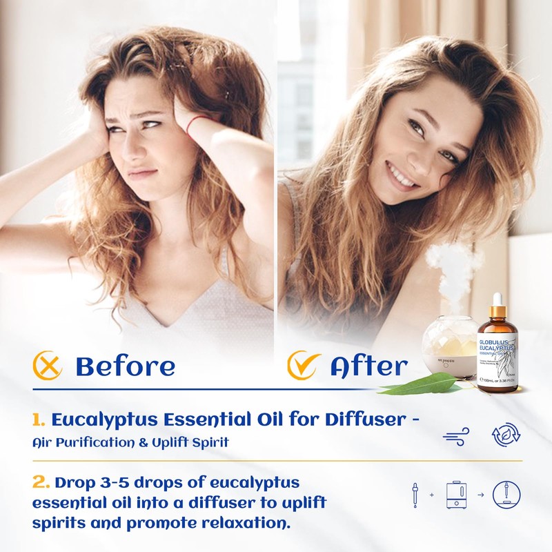 HIQILI 100ML Eucalyptus Essential Oil for Spray, Diffuser & Skin,