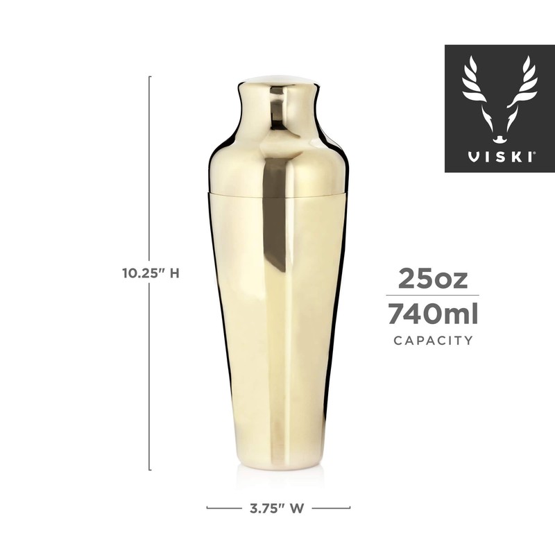 Viski Parisian Cocktail Shaker Set, 25 oz Gold Plated Stainless