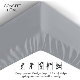 CONCEPT HOME Fitted Sheet Single, SILVER - Deep Pocket 10 inch (25 cm) - Easy Care - Soft Touch Poly Cotton Fabric - Shrinkage and Fade Resistant - Bottom Sheet