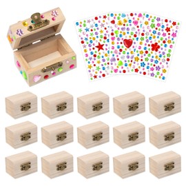 Sxutop Pack of 16 Mini Treasure Chest Wooden Treasure Chest Small Set Treasure Chest Children's Birthday 6 x 3.5 x 3.5 cm Wooden Box with Diamond Sticker Wooden Chest Small with Lid for Painting