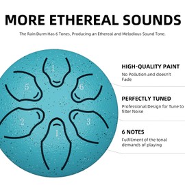 Rain Drum for Outside Garden, 3 Inches 6 Notes Steel Tongue Drum Rain Chime, Chakra Drum for Rain, Rain Drum for Outside Garden When It Rains (Green)