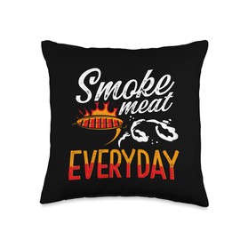 Smoke Meat Everyday Cool Barbecue BBQ Smoker Grill Chef Throw Pillow
