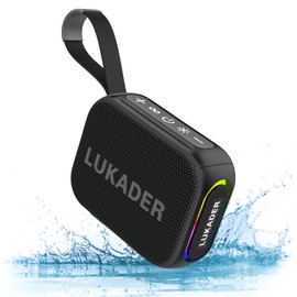 LUKADER Mini Bluetooth Shower Speaker with Lights, IPX67 Waterproof Portable Wireless Outdoor Speaker for Patio,Garden,Camping,Bathroomr,Travel,Bike,Party, for Adults Teens Women Men - Black