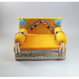 Beautiful Thakur ji Singhasan, Laddu Gopal ji Singhasan, Bal Gopal ji Singhasan Usable 0 to 3 no Laddu Gopal ji Silk All Purpose Chowki (Pack of 1) (Size-0-3)(Yellow)