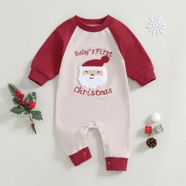 FYBITBO Infant Baby Boy Girl Clothing Santa Long Sleeve Jumpsuit Romper My First Christmas Outfit Newborn Clothes (Baby's First Christmas Outfit-Red, 0-3 Months)