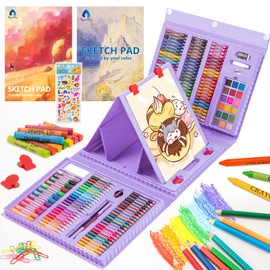 VigorFun Art Supplies, 240-Piece Drawing Art Kit, Gifts for Girls Boys Teens, Art Set Crafts Case with Double Sided Trifold Easel, Includes Sketch Pads, Oil Pastels, Crayons, Colored Pencils (Purple)