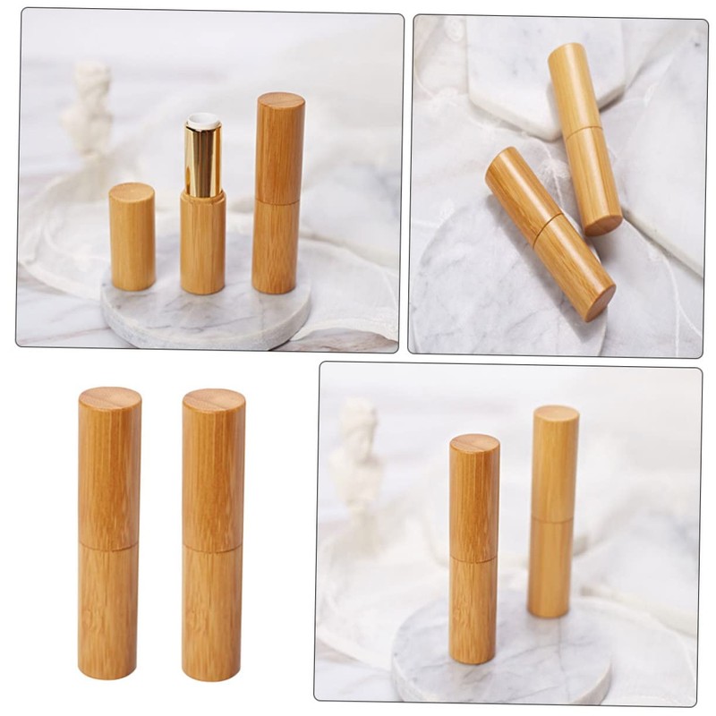 VICASKY 1set Reusable Bamboo Lipstick Tube Compact Bottle for DIY