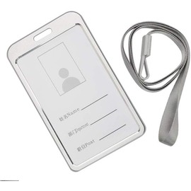 Porta Gafete Aleación de Aluminio Vertical, Portatarjeta para Tarjeta de Identificación Vertical, Funda para Tarjeta de Identificación con Correa para el Cuello con Negocios, Trabajo, Conferencias, Eventos, Espectáculos, Oficina, Utiles Escolares (Plata-1