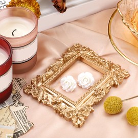 Leinuosen 10 Pcs Mini Gold Frames Vintage Resin Picture Small Antique Gold Tiny Oval Rectangle Baroque DIY Wall Hanging Frames for Home Decor Photo Props, Without Backing