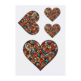 Azeeda 4 x 'Glasmalerei Herz' Temporäre Tattoos - Wasserfest, Hautfreundlich & Ungiftig · Transfers in Verschiedenen Größen (TO00077544)