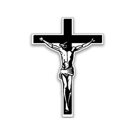 Jesus On The Cross Shaped Sticker (God Christian Crucifix Catholic JC Vinyl Decal for car Laptop (3 x 5 inch)