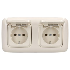 Busch-Jaeger Busch-Duro 2000 SI Complete Set: 20 EUK-212 Schuko Socket with Hinged Lid + 2512-212 Single Frame Cream White