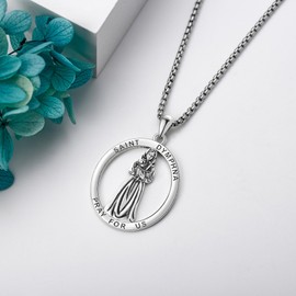 VENACOLY St Dymphna Necklace Sterling Silver Saint Dymphna Pendant Catholic Mother's Day Jewellery for Women Mum