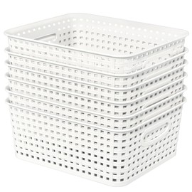 Xvvirnt 6 Pack Plastic Storage Baskets,Plastic Weave Storage Organizer Baskets,White Weave Basket Bins Organizer for Office home,10.1" x 7.55" x 4.1"