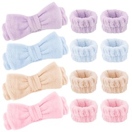 AOPRIE SPA Headbands for Washing Face Makeup Headbands with Bow Hair Band Women Facial Head Band Laurel Wrist Towel Wraps For Shower Face Mask Blue Pink Purple, 12 Pack