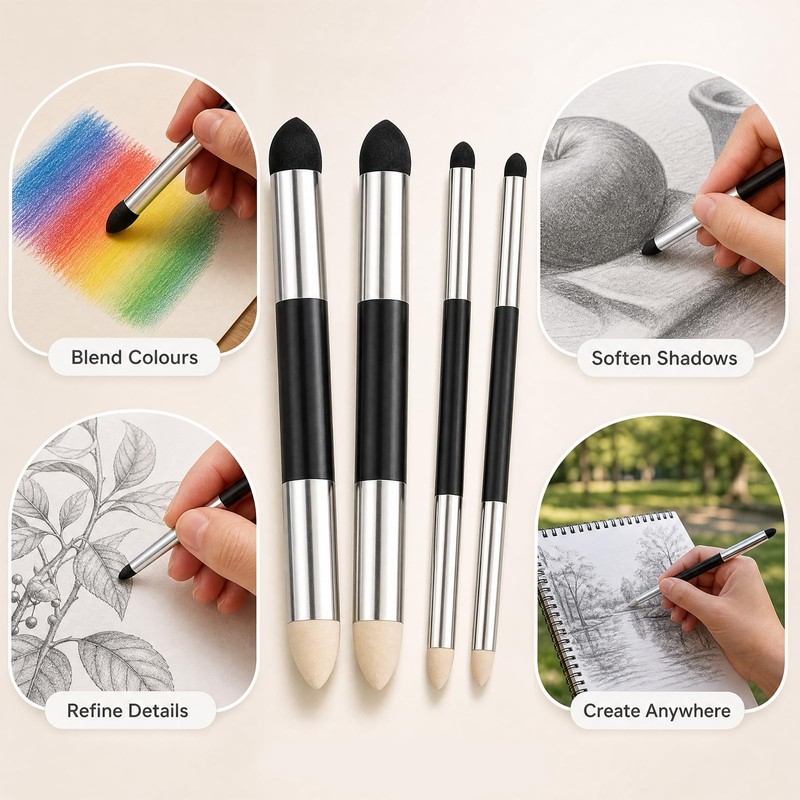 4pcs Blending Sponge Pens, Dual Tip Oil Pastel Blending Tools,