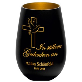 Mourning Light – In Silent Memory – Black/Gold – Engraved Name and Date – Memorial Light Memorial Light Grave Light Mourning Gift