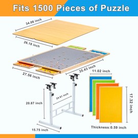 1500 Piece Puzzle Table with Metal Legs, Angle & Height Adjustable Jigsaw Puzzle Table | 35"X26" Tilting Puzzle Board Tables for Adults and Children