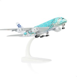 QIYUMOKE 1/300 A380 Diecast Metal Aeroplane Model for ANA Green Turtle Airlines JA382A Kai with Stand, Model Aircraft Suitable for Aviation Enthusiasts Gift or Display Decoration