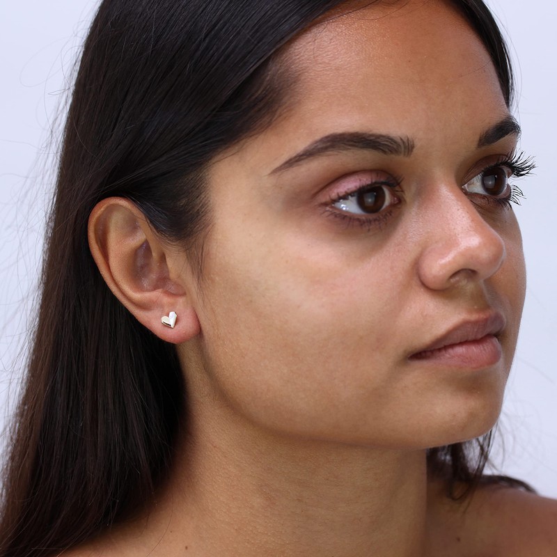 Gold Plated Sterling Silver Split Mother of Pearl Heart Stud