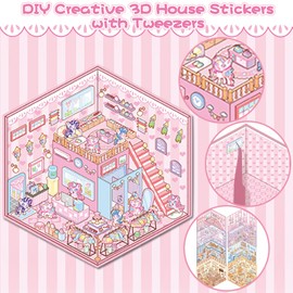 GwaOery DIY 3D House Stickers Make Your Own Supermarket Restaurant Scene Sticker with Tweezers Cute Cartoon Animal Scene Stickers Therapy for Relief Stress Pass The Time