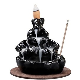 Black Ceramic Incense Incense Burner, Incense Burner Ornament, Handmade Backflow Incense Holder for Zen Decor,Incense and Incense Holders,Waterfall Incense Burner,Home Fragrance