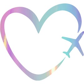 NBFU DECALS Travel Plane Heart Fly 1 (Holographic Opal Purple) (Set Of 2) Premium Waterproof Vinyl Decal Stickers For Laptop Phone Accessory Helmet Car Window Bumper Mug Tuber Cup Door Wall Decoration