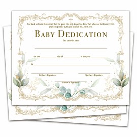 Baby Dedication Certificate, Gold Foil Greenery Certificates of Baby Christening Dedication, Eucalyptus Baby Dedication Gifts for Baby Boys Girls, 25 Pcs Baptism Certificates for Church -10
