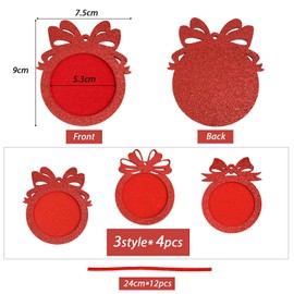 GEBETTER Pack of 12 Mini Picture Frames Christmas Felt for Hanging Christmas Tree Pendant Glitter Hanging Christmas Tree Decoration Photo Frame Small Christmas Frame Pendant Christmas Tree Decoration