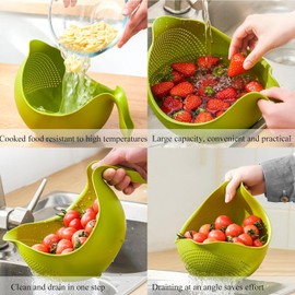 Multifunctional Plastic Drainer Basket Household Kitchen Utensils Strainer Basket with Funnel for Washing Vegetables and Fruits Food Drainer Basket (Green)