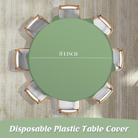 Hallswl 12Pcs 84 Inch Round Sage Green Tablecloth 4 Green Colors Disposable Plastic Round Table Cover for Baby Shower Bridal Wedding Birthday Party Decorations and Supplies