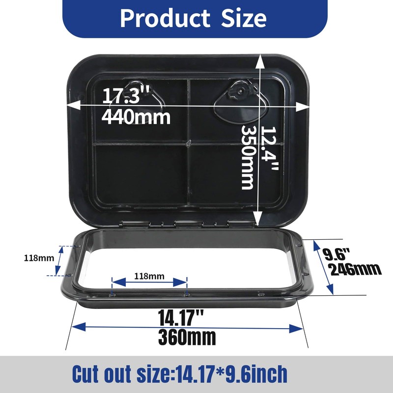 smartmarine Marine Deck Access Hatch 17.3“×12.4 Black Rectangle Boat Hatch