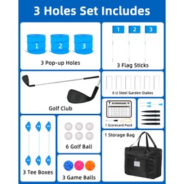 JIIFO Golf Game with Club,Practice Golf with 3 Buckets, Outdoor Golf Gift for Family and Adults,Holes Golf Outdoor Game for Lawn,Yard,Camping,Park