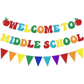Welcome To Middle School Banner Colorful Glitter Back to School Decorations for Classroom Office Party Supplies