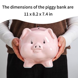 PIG WORLD 11'' Large Piggy Bank for Adults Must Break to Open,Ceramic Coin Bank,Girls Piggy Bank for Boys,Money Box Jar,Alcancias De Dinero para Adultos Niños,Money Bank,Modren Home Decor Living Room